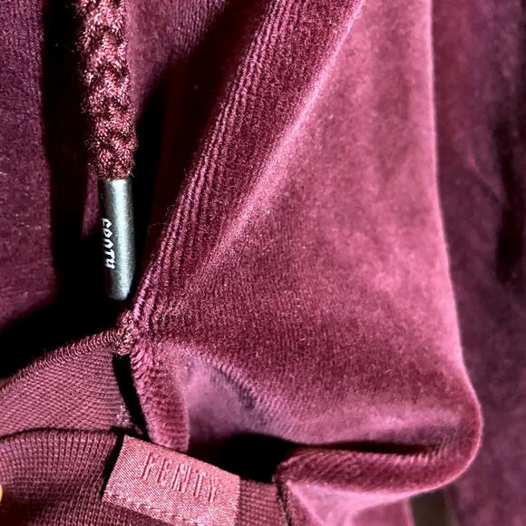 Puma by Rihanna Fenty Cropped Sweatshirt Velour Drawstring Hoodie Pullover Red S - Picture 3 of 6